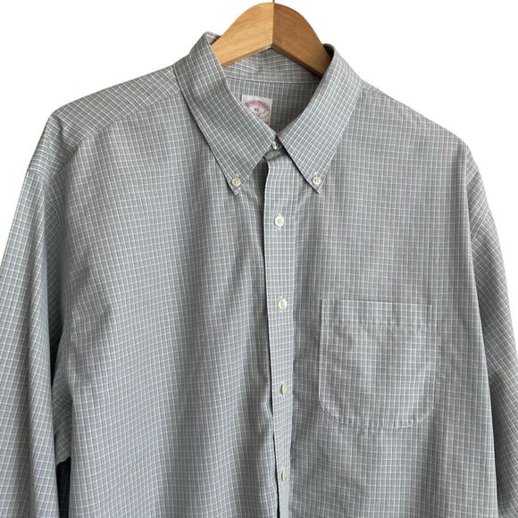 Brooks Brothers Mens Shirt XL Blue Checked Button Up Preppy Travel Officewear - Picture 9 of 13